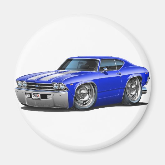 1969 Chevelle Blue-White Car マグネット (正面)