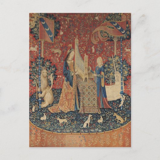 196.レディと一角獣(ユニコーン):『聞く』 ポストカード (正面)