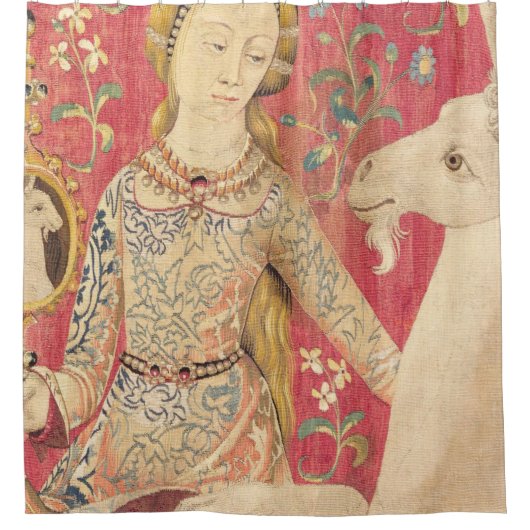 196.女性と一角獣（ユニコーン）の光景 シャワーカーテン (正面)