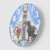 196.窓際の猫の花瓶 ラージ壁時計 (傾斜)
