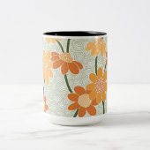 1970かわいらし年代のレトロな消音の花 ツートーンマグカップ (中央)