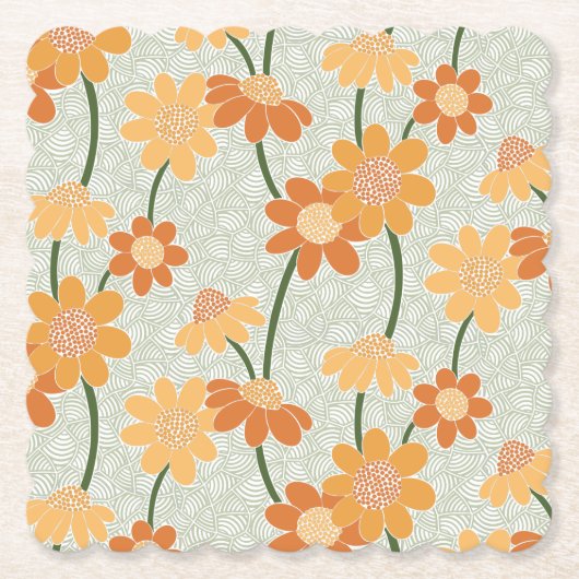 1970かわいらし年代のレトロな消音の花 ペーパーコースター (正面)
