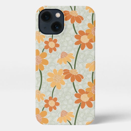1970かわいらし年代のレトロな消音の花 iPhoneケース (裏面)