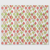 1970の赤と緑のスタイルクリスマスオーナメント ラッピングペーパー (フラット)