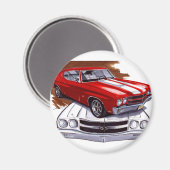 1970シヴェル赤 – 白の車 マグネット (正面/裏面)