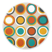 1970ファンキー年代オレンジ色のティール(緑がかった色)茶色の円パターン セラミックノブ (正面)