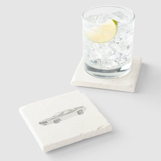 1970プリマスBarracuda白黒スケッチ ストーンコースター (横)