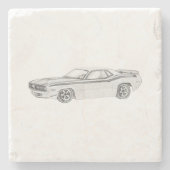 1970プリマスBarracuda白黒スケッチ ストーンコースター (正面)