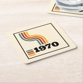 1970レトロヴィンテージポスター誕生日または懇親会 スクエアペーパーコースター