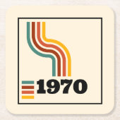 1970レトロヴィンテージポスター誕生日または懇親会 スクエアペーパーコースター (正面)