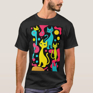 1970年のスタイルGroovy抽象芸術猫 Tシャツ