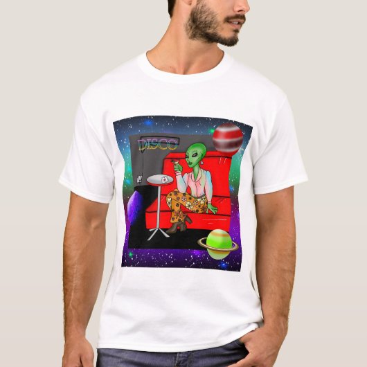 1970年のディスコレトロの地球外ラウンジ Tシャツ (正面)