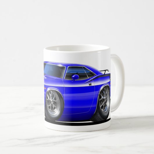 1970年のプリマスCudaの青車 コーヒーマグカップ (正面右)