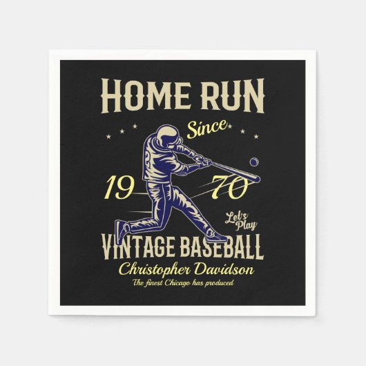 1970年の50生まれ歳のヴィンテージ野球男子黒番 スタンダードカクテルナプキン (正面)