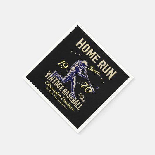 1970年の50生まれ歳のヴィンテージ野球男子黒番 スタンダードカクテルナプキン (角)