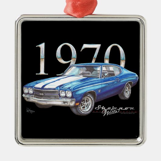 1970年のChevyのChevelleによってすごいスポーツのクリスマスのオーナメント メタルオーナメント (正面)