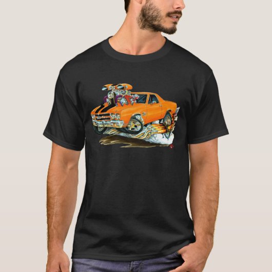 1970年のEl Caminoのオレンジ黒いトラック Tシャツ (正面)