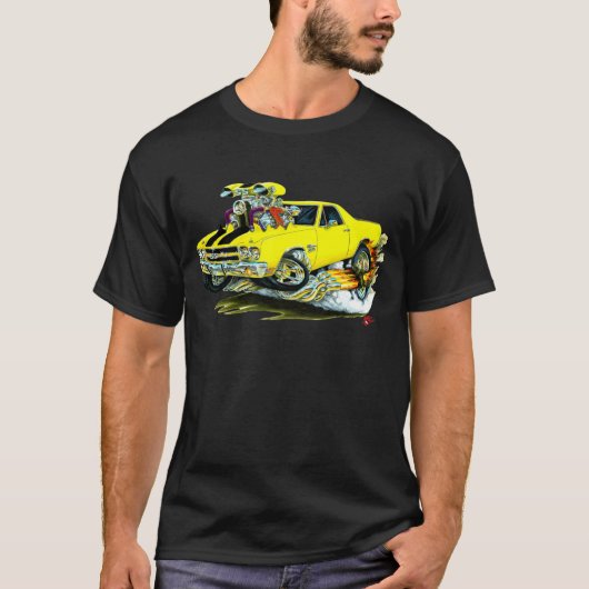 1970年のEl Caminoの黄色黒いトラック Tシャツ (正面)