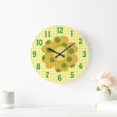 1970年代からし黄色点々のあるい花 ラージ壁時計 (ホーム)