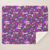 1970年代のキノコと花ピンク、紫、黒 シェルパブランケット (正面(横))