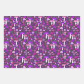 1970年代のサイケデリックマッシュルームピンク、紫、黒 ラッピングペーパーシート (正面3)