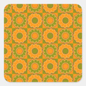 1970年代のフラワーパワーオレンジとオリーブグリーンのレトロ スクエアシール (正面)