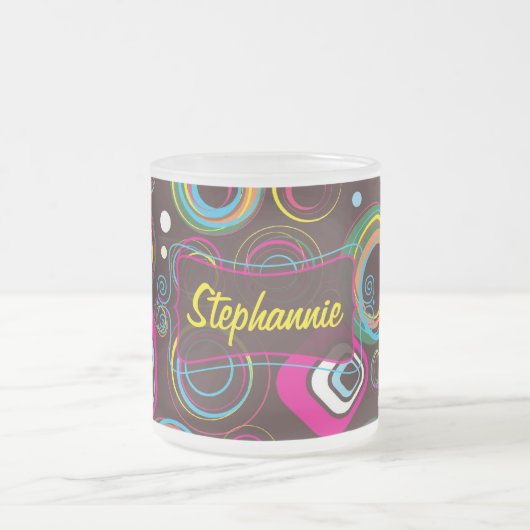 1970年代のレトロサークルすりガラスのコーヒーマグカップ フロストグラスマグカップ (中央)