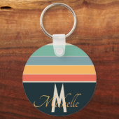 1970年代のレトロ横書きストライプの名前とモノグラム キーホルダー (正面)