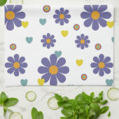 1970年代の紫色の花のパワーレトロパターン キッチンタオル (折り畳み)