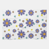 1970年代の紫色の花のパワーレトロパターン キッチンタオル (横)