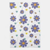 1970年代の紫色の花のパワーレトロパターン キッチンタオル (縦)