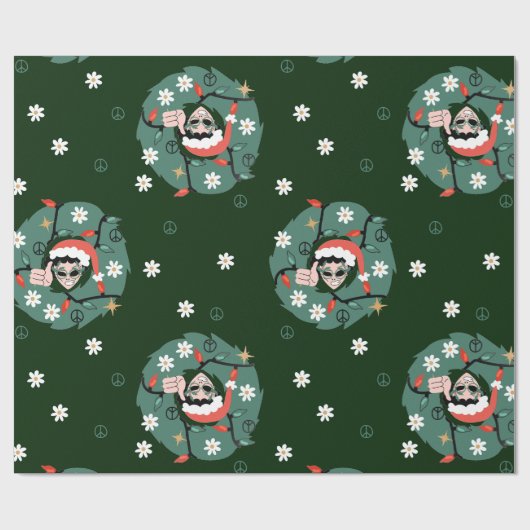 1970年代クリスマスリースサンタエイリアン ラッピングペーパー (フラット)