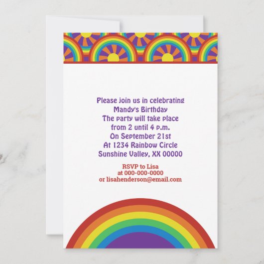 1970年代スタイルの虹と太陽のグラフィックパターン 招待状 (正面)