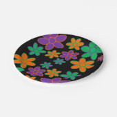 1970年代スタイル花黒背景紙プレート ペーパープレート (アングル)