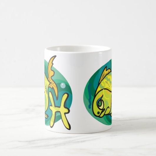 1970年代スタイル魚座絵画魚座 コーヒーマグカップ (中央)