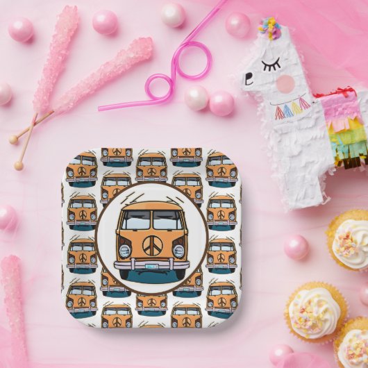 1970年代ヒッパイバンレトロヴィンテージスタイル誕生日 ペーパープレート (パーティー)