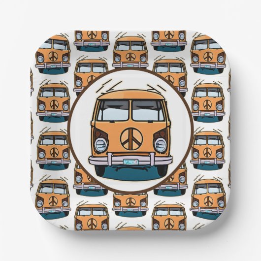 1970年代ヒッパイバンレトロヴィンテージスタイル誕生日 ペーパープレート (正面)