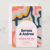 1970年代レトロなグッバイ パステル ウェーブ アーチ写真 招待状 (正面)