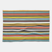 1970年代レトロオレンジブラウンアクアイエローストライプズ キッチンタオル (横)