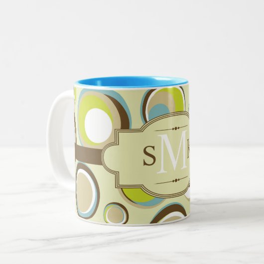 1970年代レトロサークルプリントコーヒーマグカップ ツートーンマグカップ (正面左)