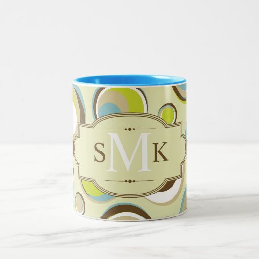 1970年代レトロサークルプリントコーヒーマグカップ ツートーンマグカップ (中央)