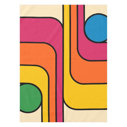 1970年代レトロスタイルの幾何学模様 テーブルクロス (正面)