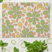 1970年代レトロ抽象芸術花緑イエローピンク キッチンタオル (折り畳み)