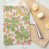 1970年代レトロ抽象芸術花緑イエローピンク キッチンタオル (四つ折り)
