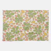 1970年代レトロ抽象芸術花緑イエローピンク キッチンタオル (横)