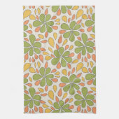 1970年代レトロ抽象芸術花緑イエローピンク キッチンタオル (縦)