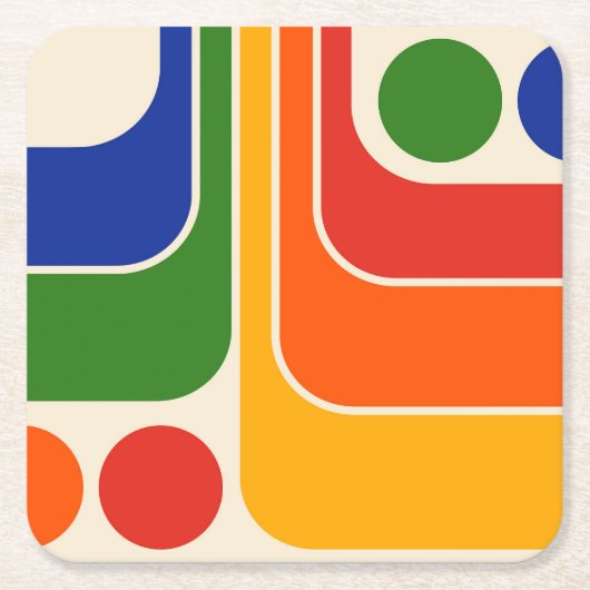 1970年代レトロ風幾何学デザイン スクエアペーパーコースター (正面)