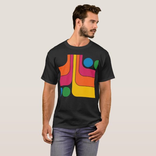 1970年代レトロ風幾何学デザイン Tシャツ (正面フル)
