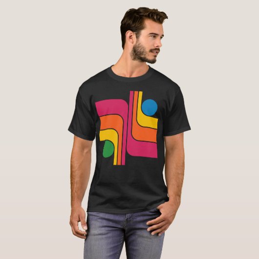 1970年代レトロ風幾何学デザイン Tシャツ (正面フル)