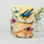 1970年代ヴィンテージのクリスマスブルーの鳥が木の上に シーズンカード (スタンド正面)